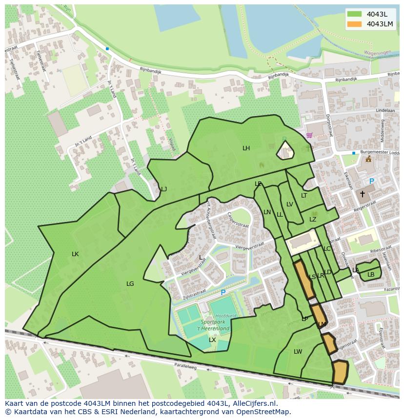 Afbeelding van het postcodegebied 4043 LM op de kaart.