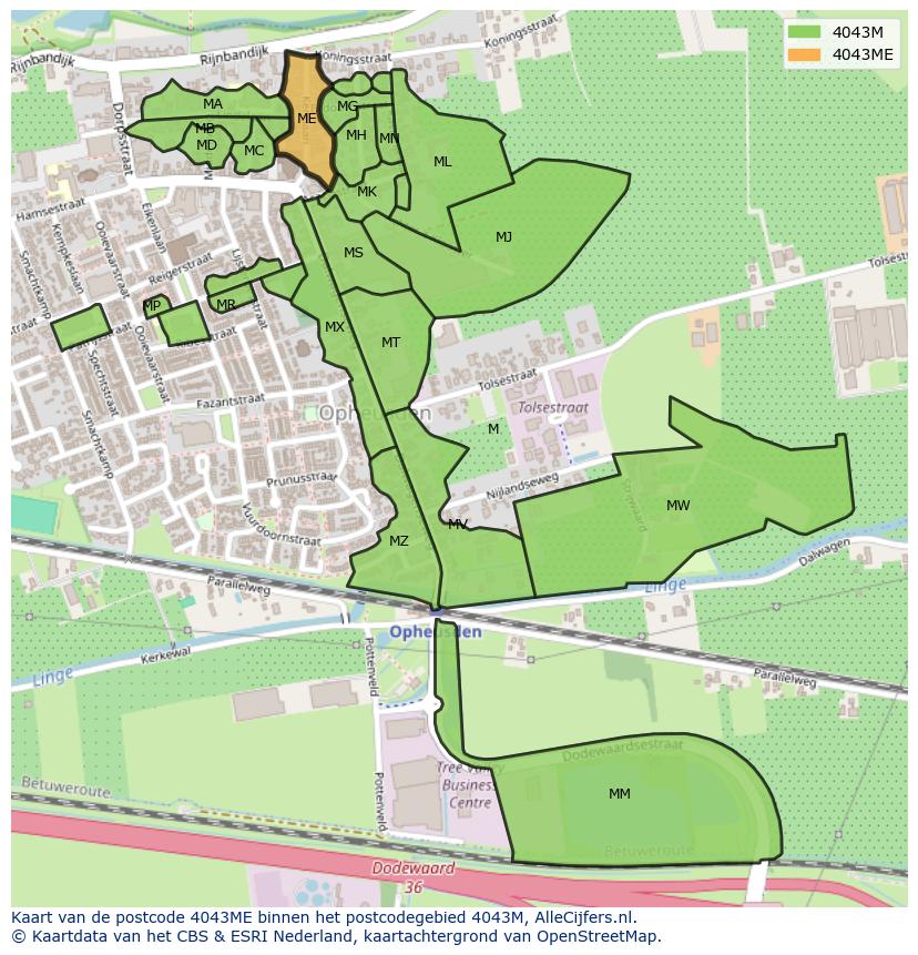 Afbeelding van het postcodegebied 4043 ME op de kaart.