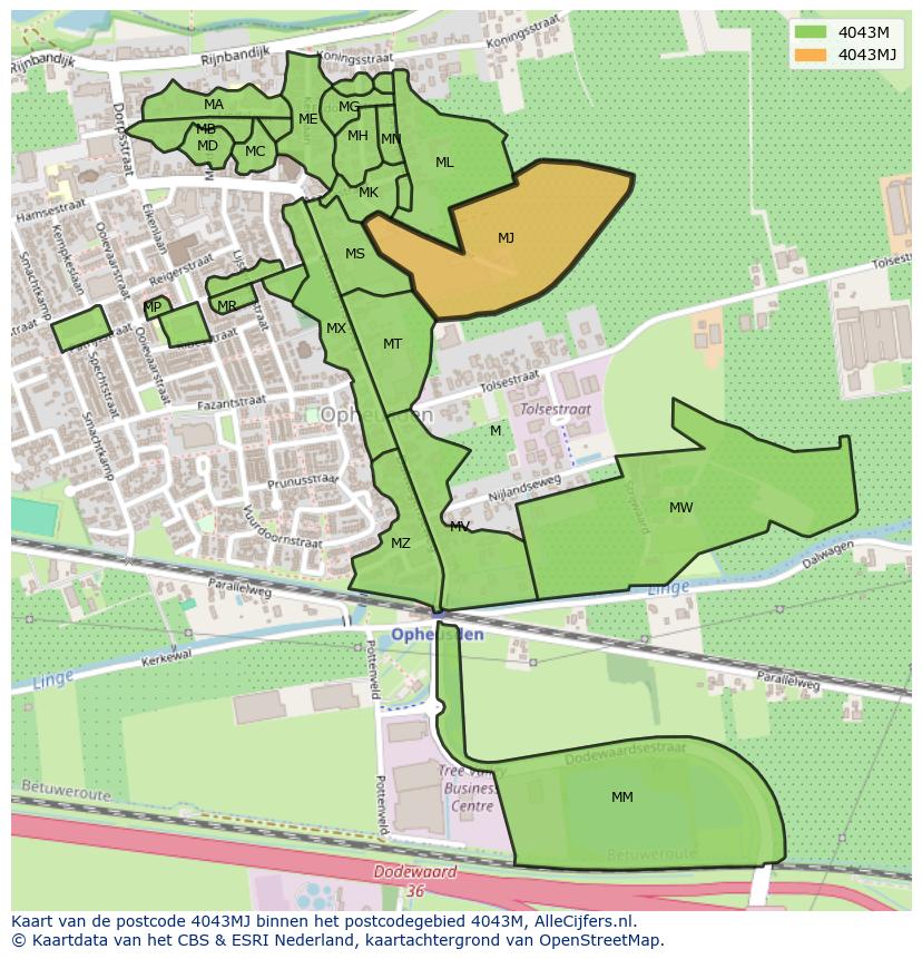 Afbeelding van het postcodegebied 4043 MJ op de kaart.