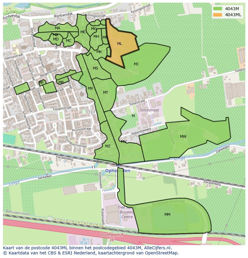 Afbeelding van het postcodegebied 4043 ML op de kaart.