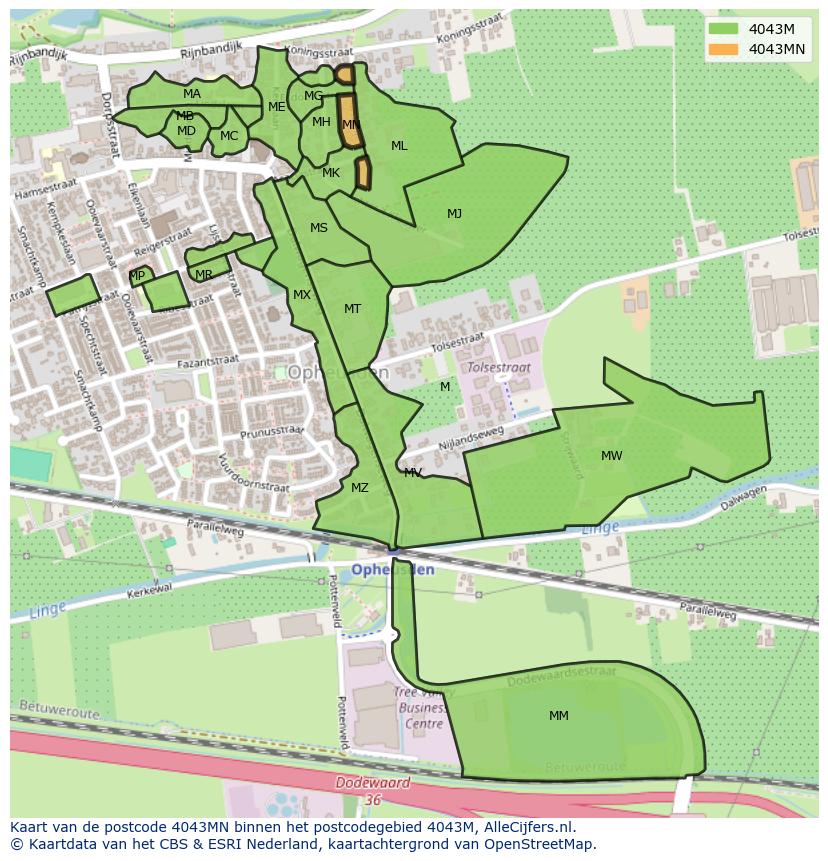 Afbeelding van het postcodegebied 4043 MN op de kaart.
