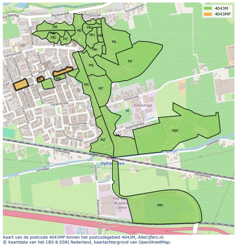 Afbeelding van het postcodegebied 4043 MP op de kaart.