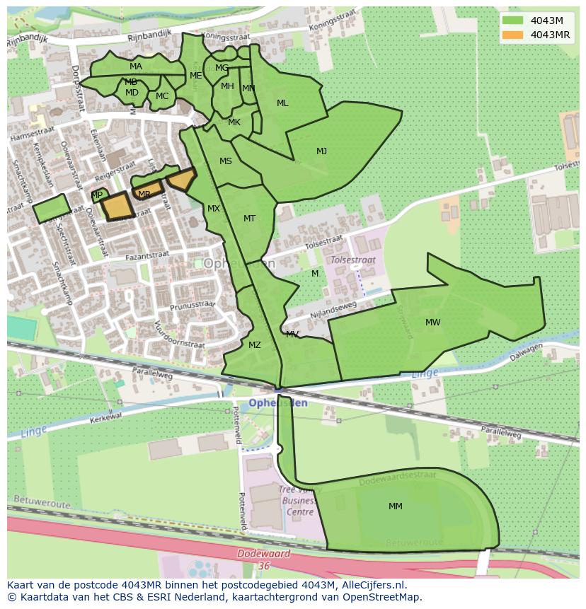 Afbeelding van het postcodegebied 4043 MR op de kaart.