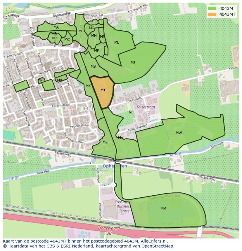 Afbeelding van het postcodegebied 4043 MT op de kaart.