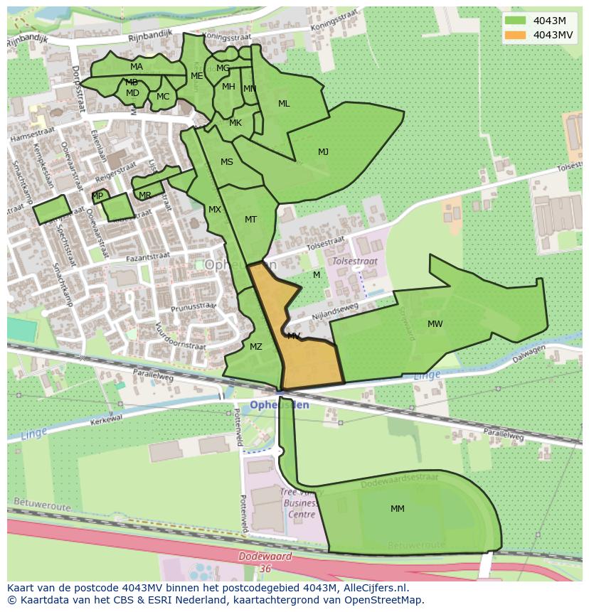 Afbeelding van het postcodegebied 4043 MV op de kaart.