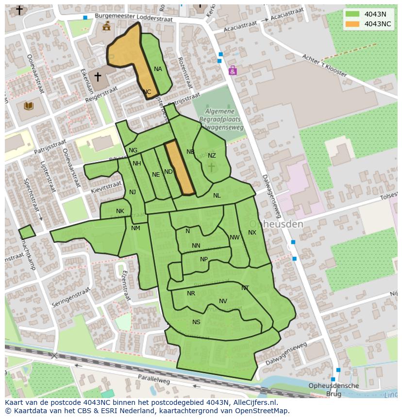 Afbeelding van het postcodegebied 4043 NC op de kaart.