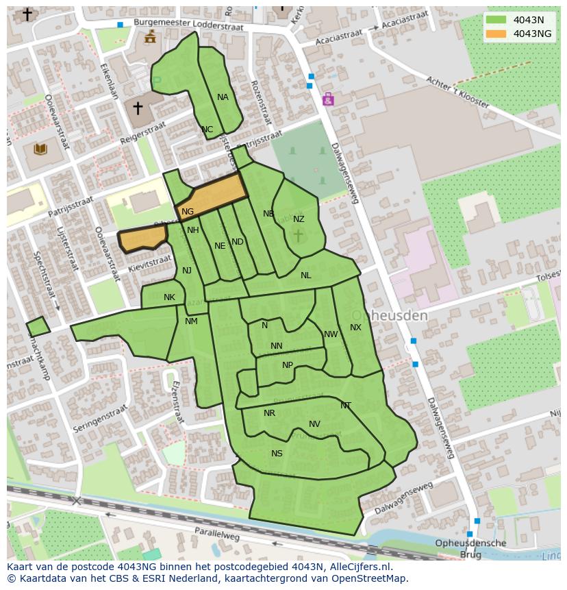 Afbeelding van het postcodegebied 4043 NG op de kaart.