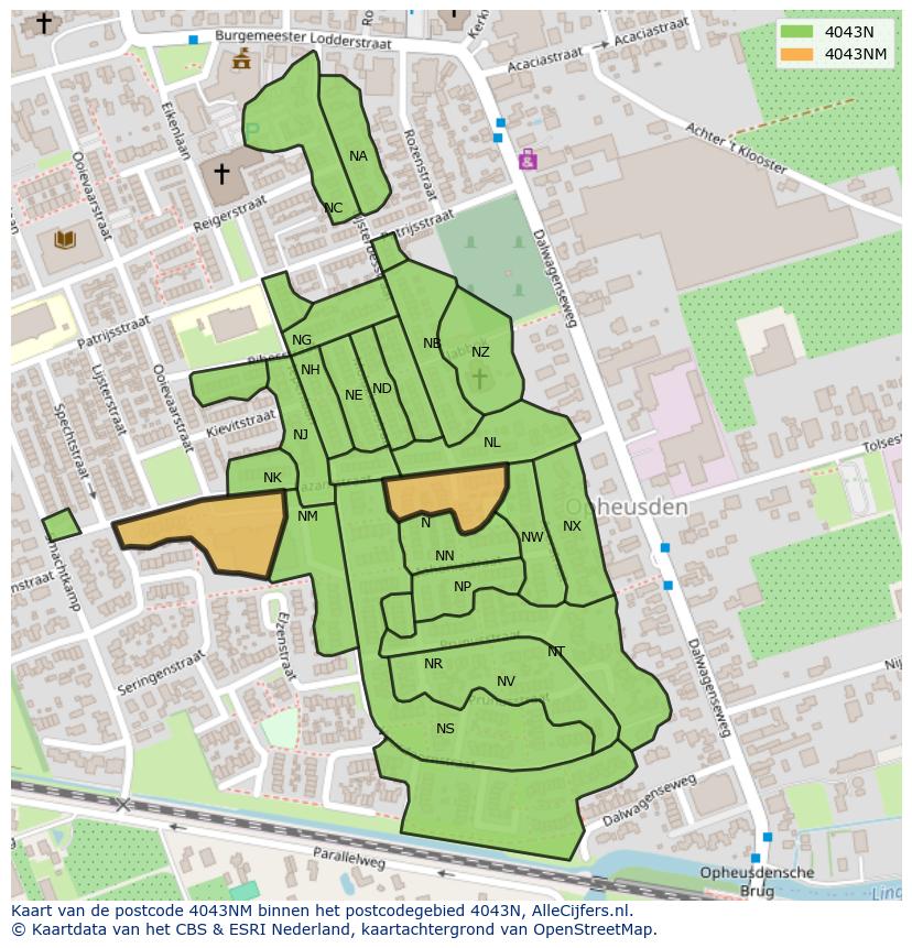 Afbeelding van het postcodegebied 4043 NM op de kaart.