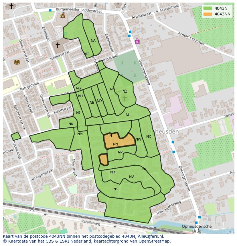 Afbeelding van het postcodegebied 4043 NN op de kaart.