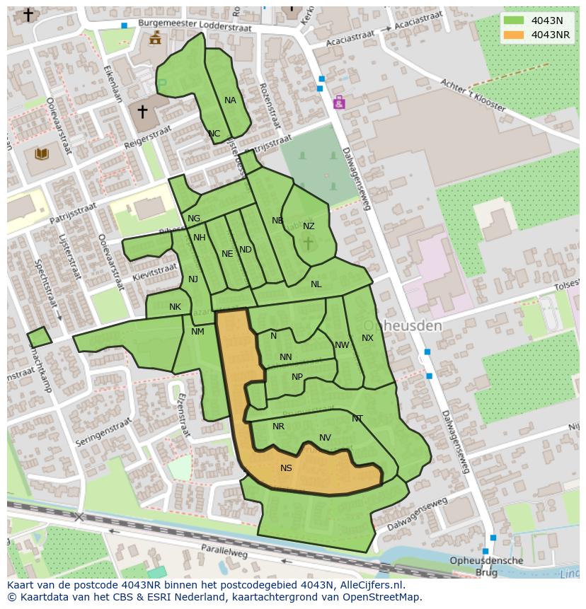 Afbeelding van het postcodegebied 4043 NR op de kaart.