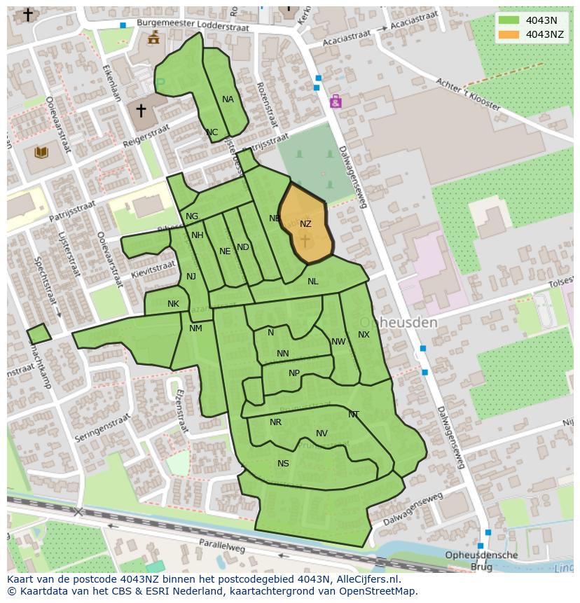Afbeelding van het postcodegebied 4043 NZ op de kaart.