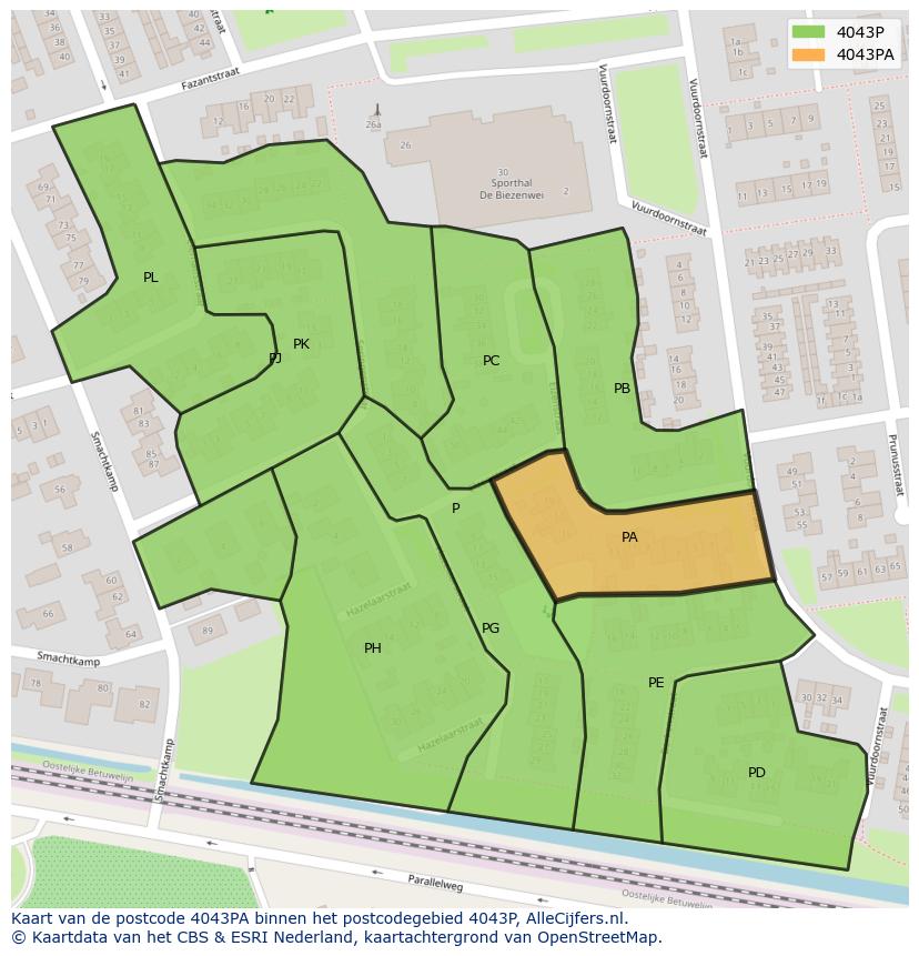 Afbeelding van het postcodegebied 4043 PA op de kaart.
