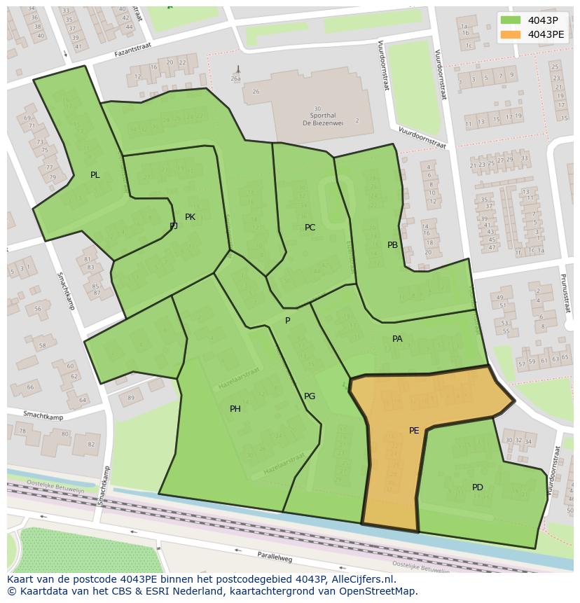 Afbeelding van het postcodegebied 4043 PE op de kaart.