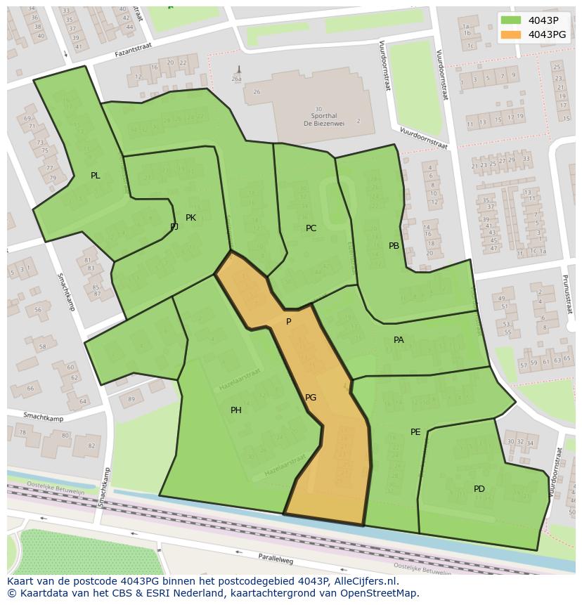 Afbeelding van het postcodegebied 4043 PG op de kaart.