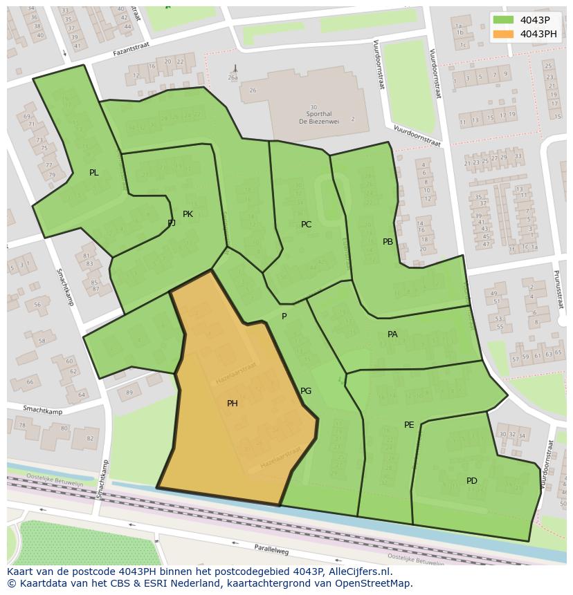 Afbeelding van het postcodegebied 4043 PH op de kaart.