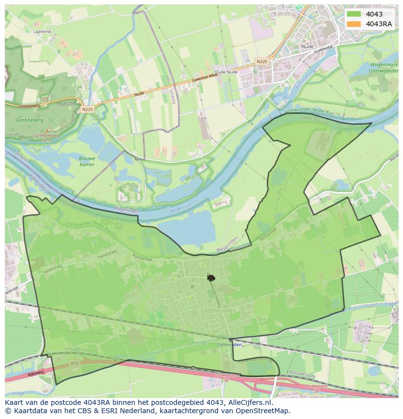 Afbeelding van het postcodegebied 4043 RA op de kaart.