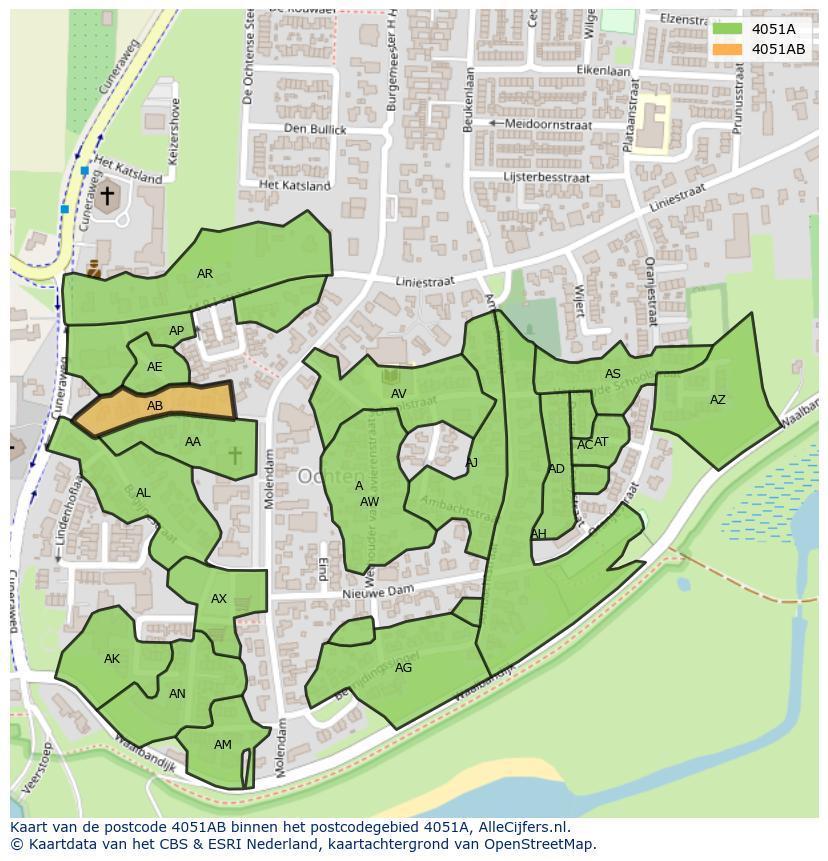 Afbeelding van het postcodegebied 4051 AB op de kaart.