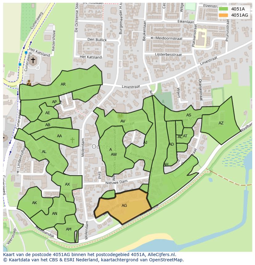 Afbeelding van het postcodegebied 4051 AG op de kaart.