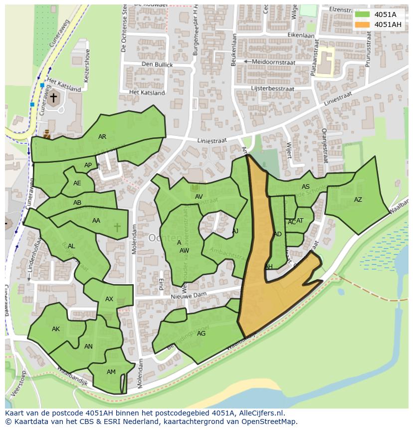 Afbeelding van het postcodegebied 4051 AH op de kaart.