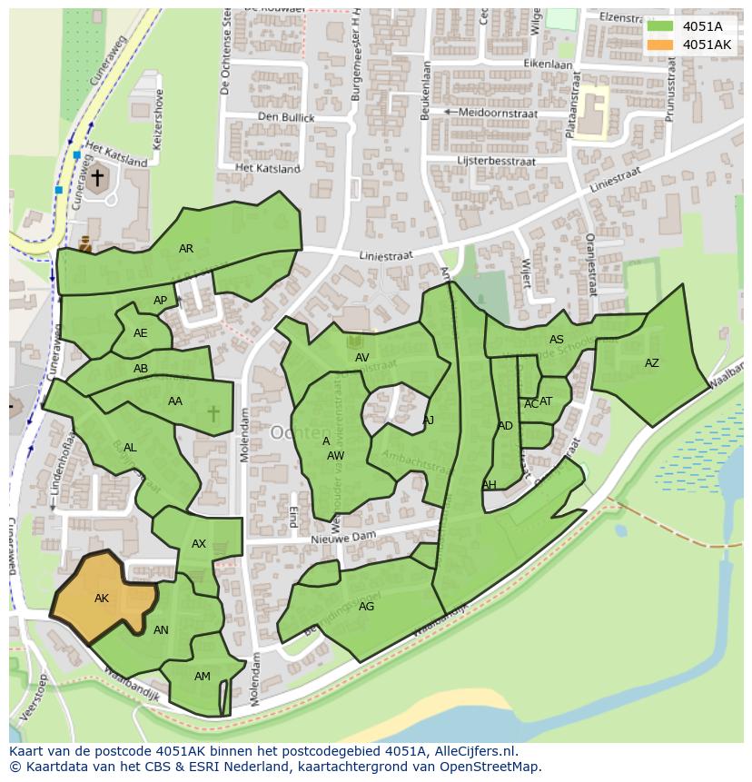 Afbeelding van het postcodegebied 4051 AK op de kaart.