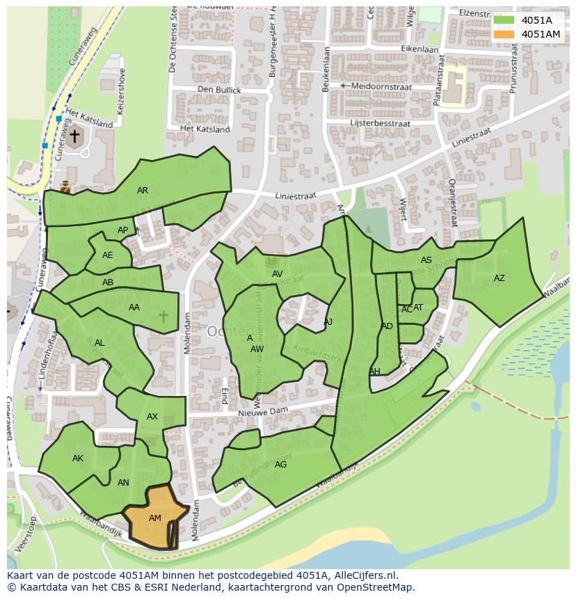 Afbeelding van het postcodegebied 4051 AM op de kaart.