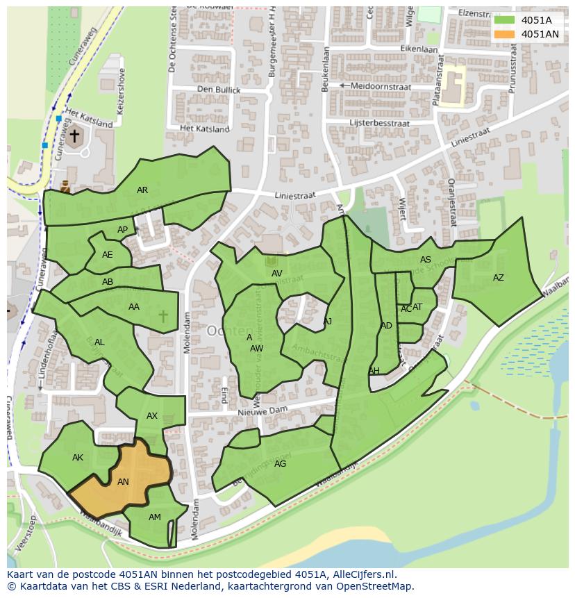 Afbeelding van het postcodegebied 4051 AN op de kaart.