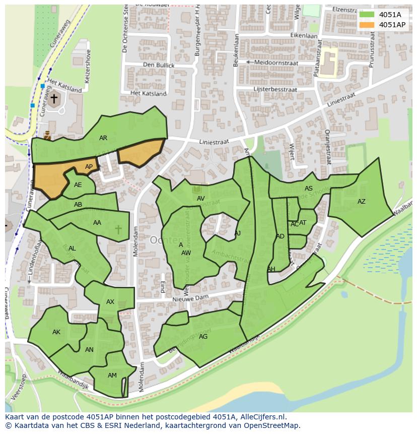 Afbeelding van het postcodegebied 4051 AP op de kaart.
