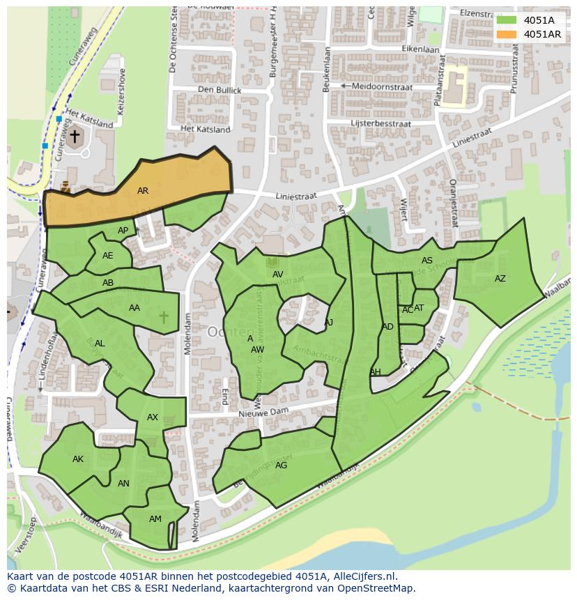 Afbeelding van het postcodegebied 4051 AR op de kaart.