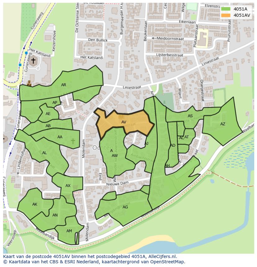 Afbeelding van het postcodegebied 4051 AV op de kaart.