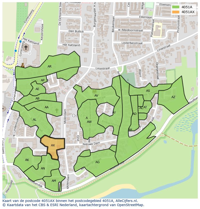 Afbeelding van het postcodegebied 4051 AX op de kaart.