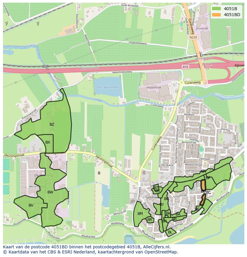 Afbeelding van het postcodegebied 4051 BD op de kaart.