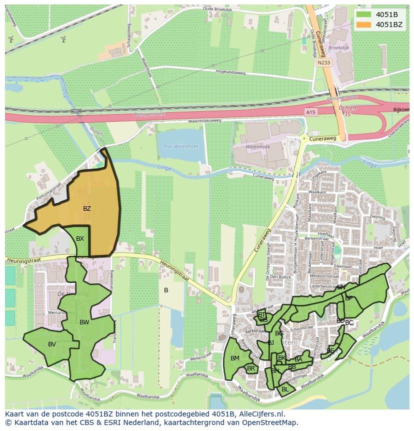 Afbeelding van het postcodegebied 4051 BZ op de kaart.