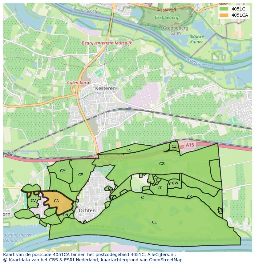 Afbeelding van het postcodegebied 4051 CA op de kaart.