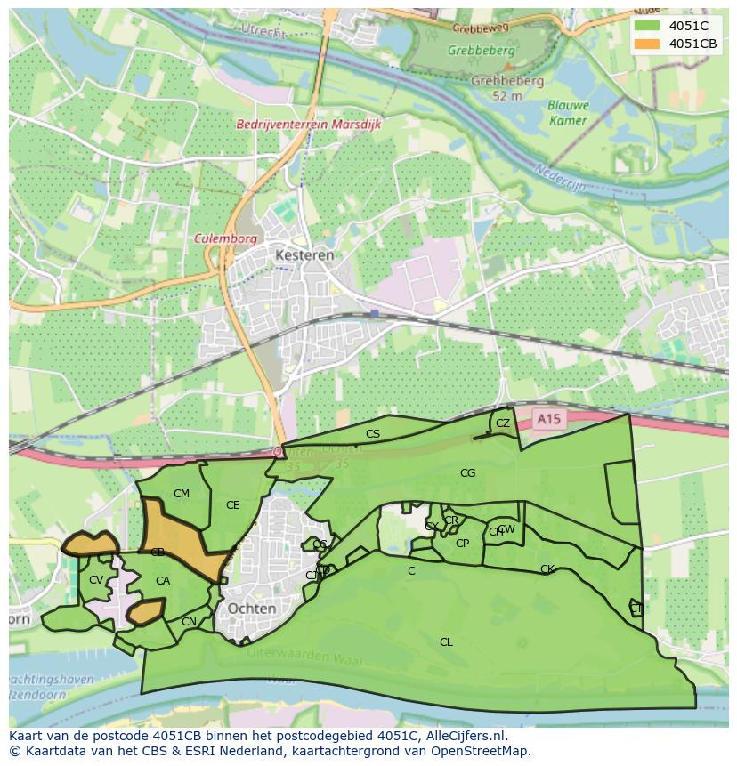 Afbeelding van het postcodegebied 4051 CB op de kaart.
