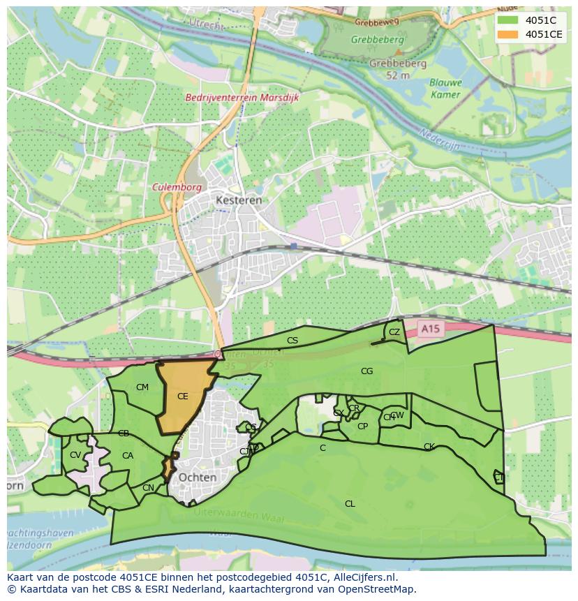 Afbeelding van het postcodegebied 4051 CE op de kaart.