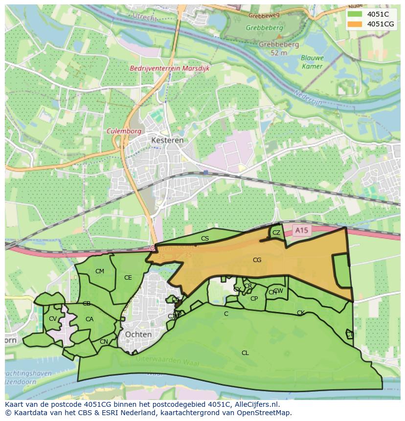 Afbeelding van het postcodegebied 4051 CG op de kaart.