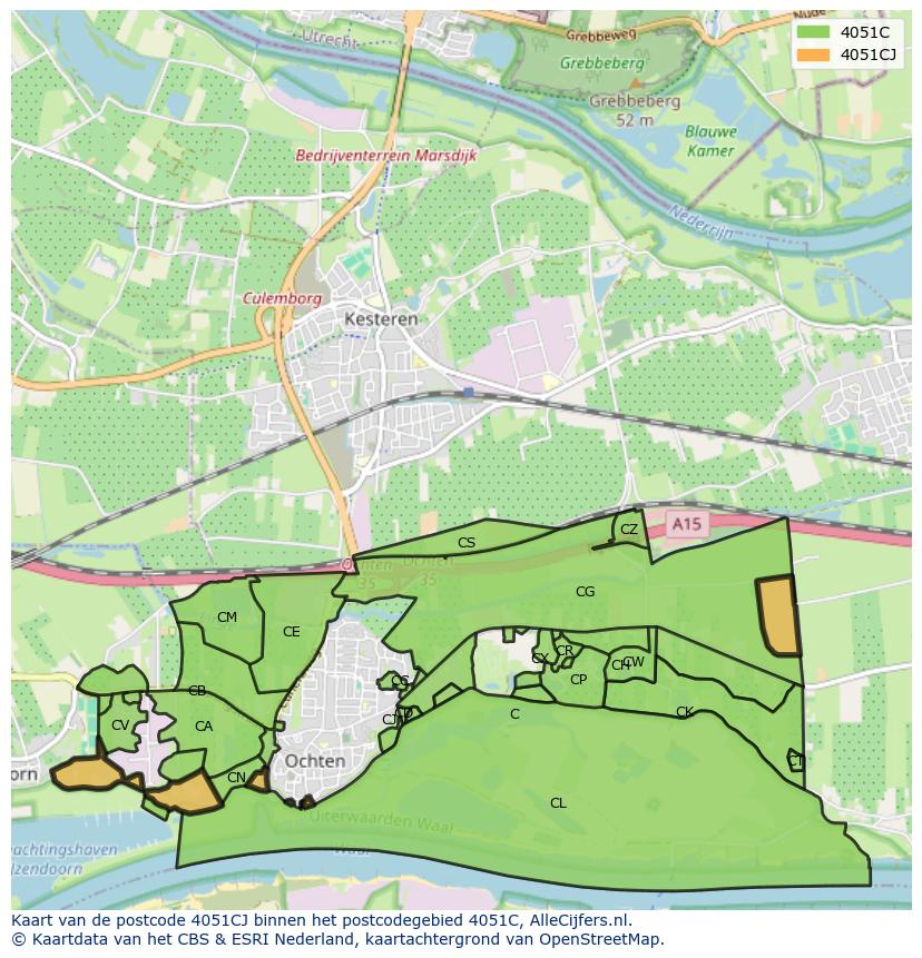 Afbeelding van het postcodegebied 4051 CJ op de kaart.