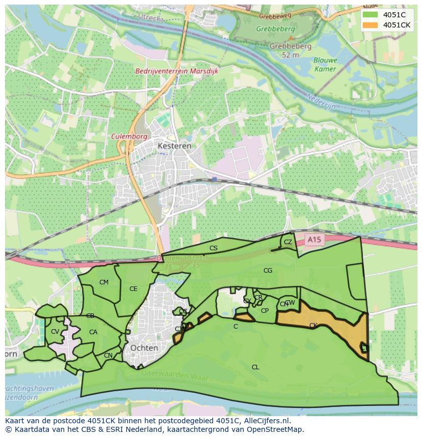 Afbeelding van het postcodegebied 4051 CK op de kaart.