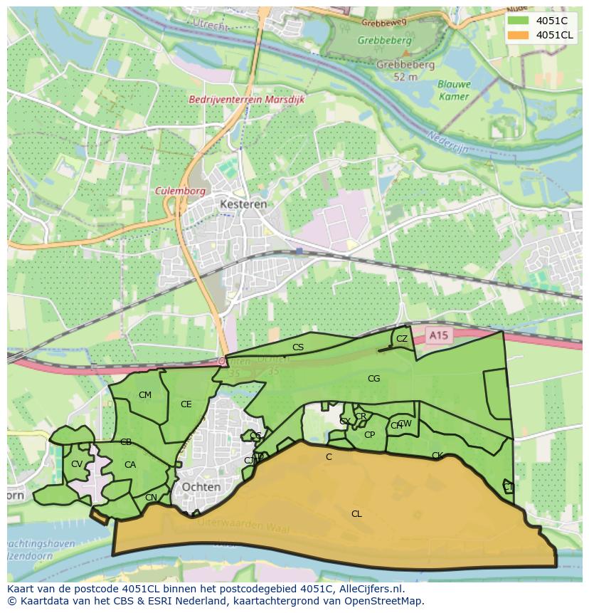 Afbeelding van het postcodegebied 4051 CL op de kaart.