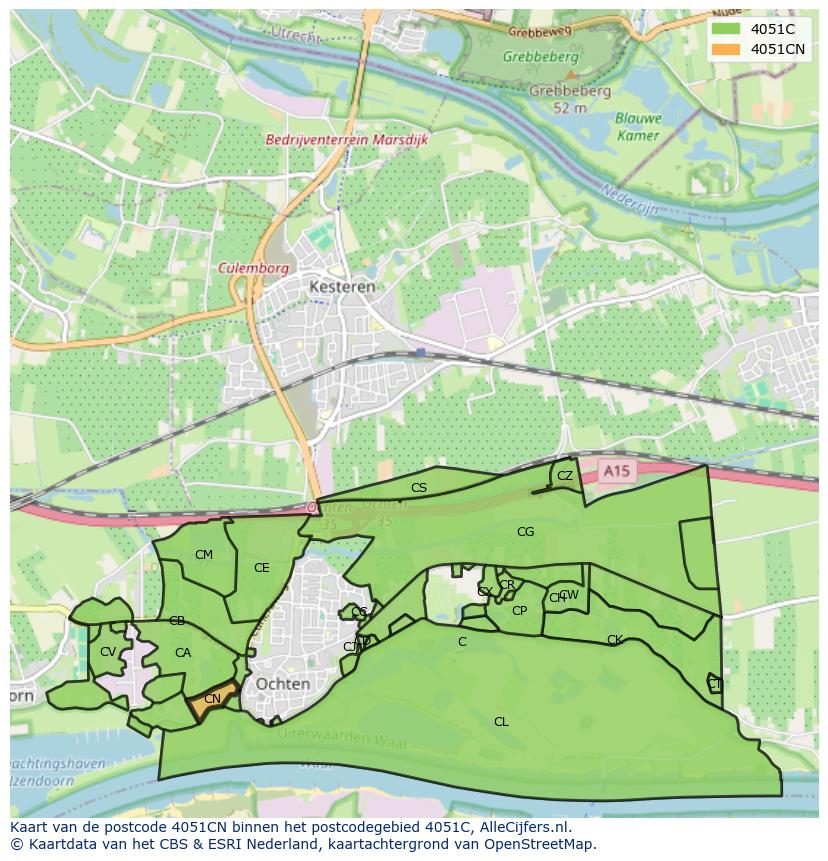 Afbeelding van het postcodegebied 4051 CN op de kaart.