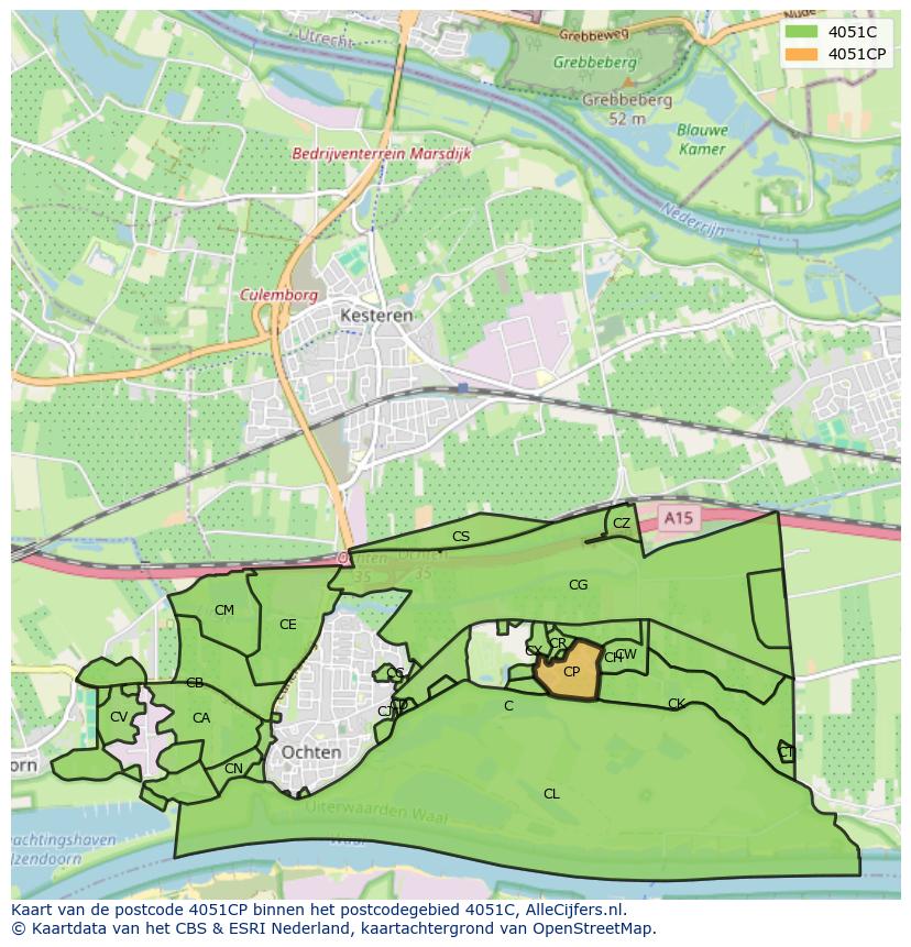 Afbeelding van het postcodegebied 4051 CP op de kaart.