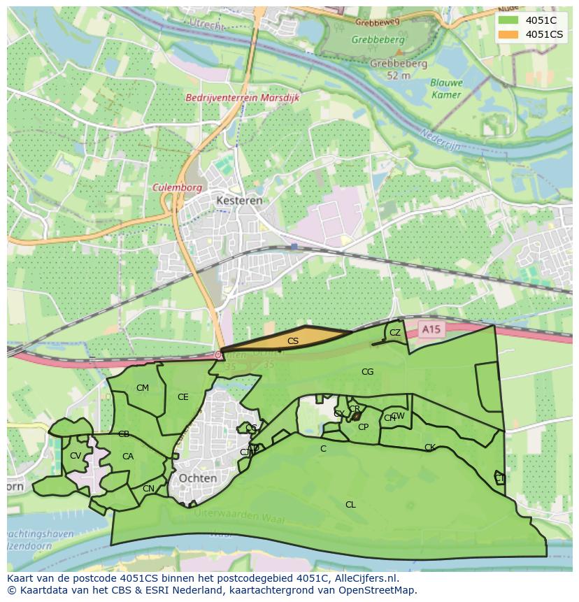Afbeelding van het postcodegebied 4051 CS op de kaart.