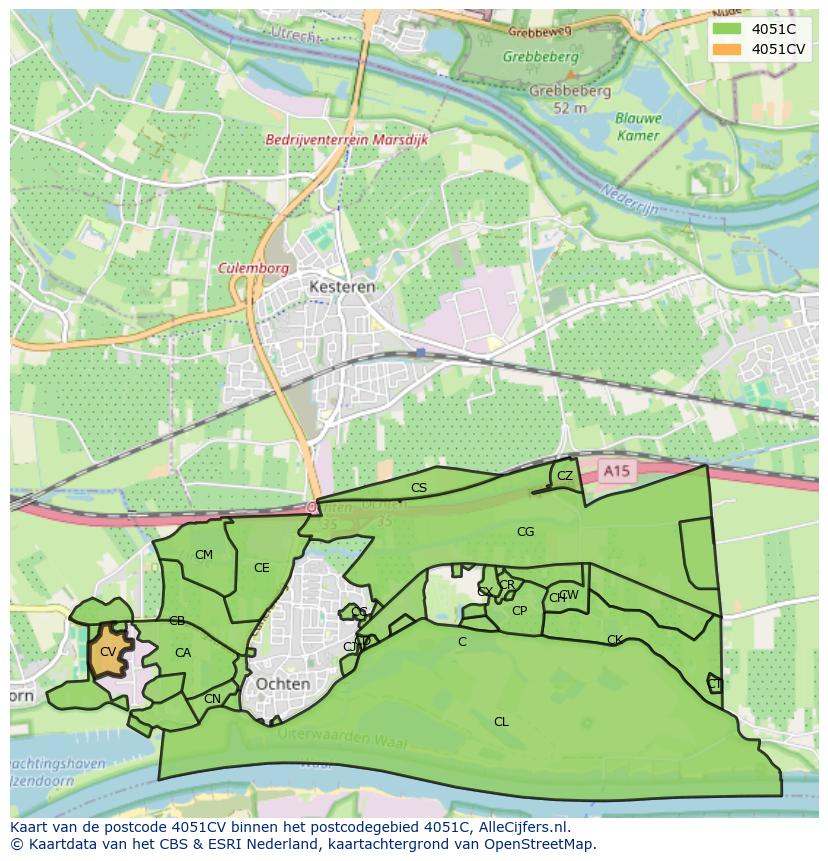 Afbeelding van het postcodegebied 4051 CV op de kaart.