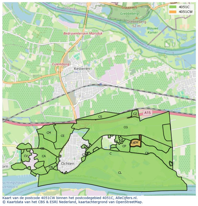Afbeelding van het postcodegebied 4051 CW op de kaart.