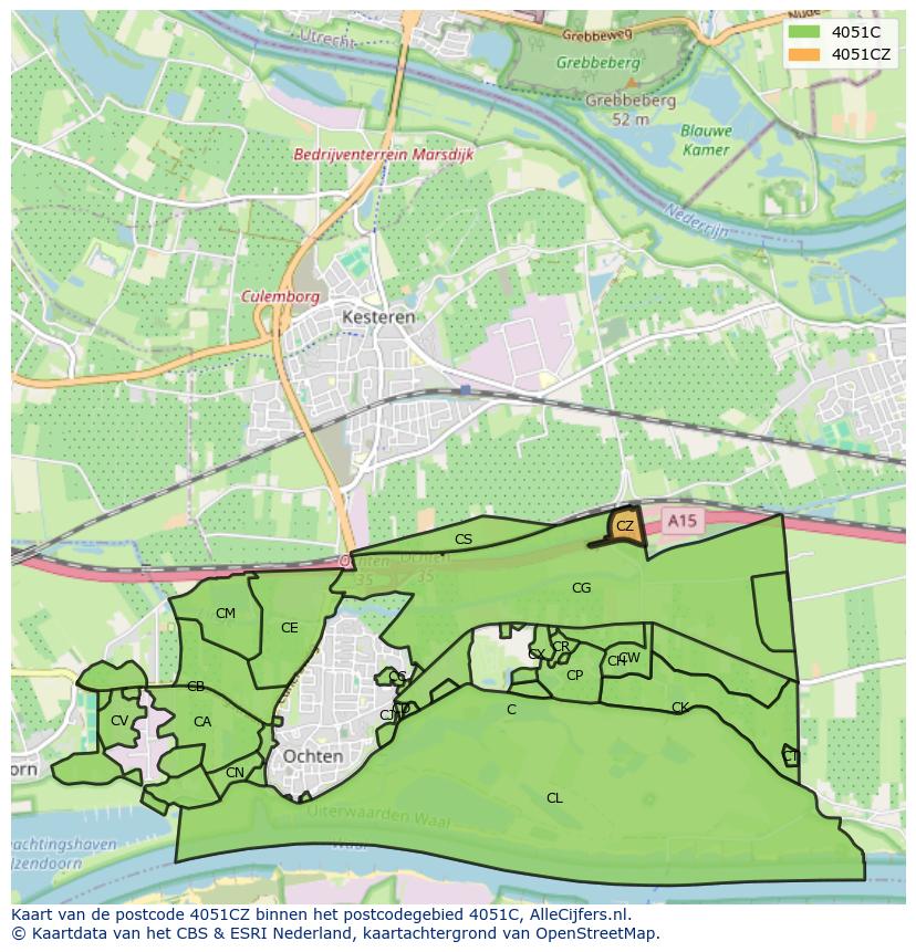 Afbeelding van het postcodegebied 4051 CZ op de kaart.