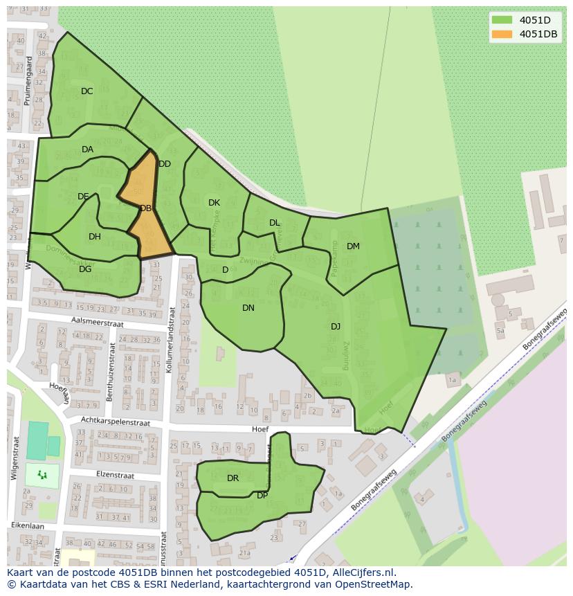Afbeelding van het postcodegebied 4051 DB op de kaart.