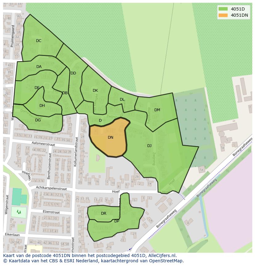 Afbeelding van het postcodegebied 4051 DN op de kaart.
