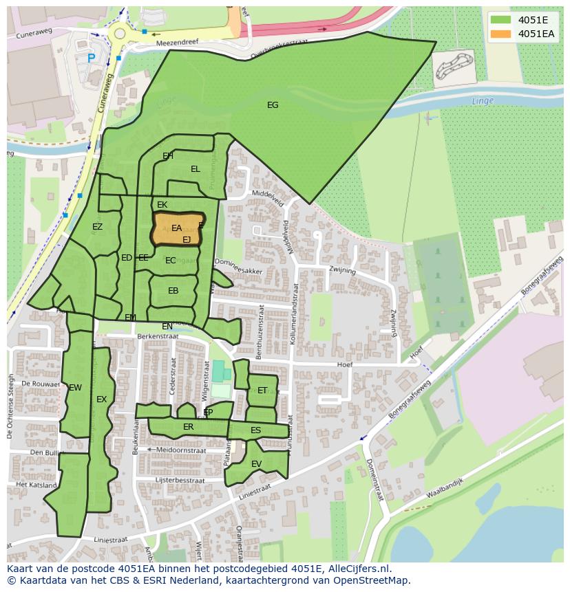 Afbeelding van het postcodegebied 4051 EA op de kaart.