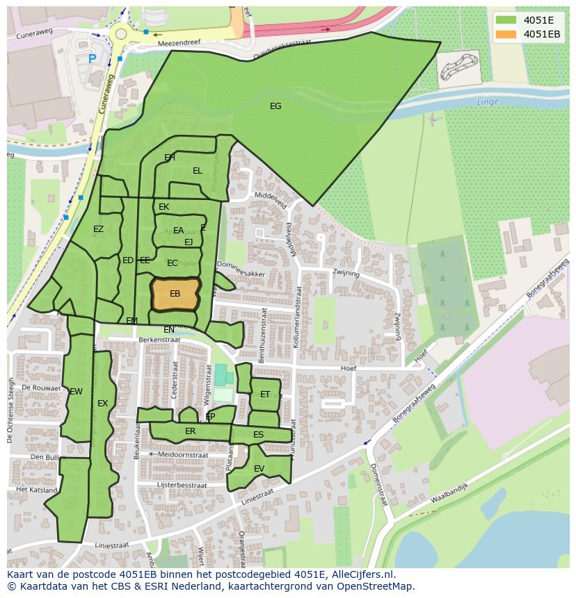 Afbeelding van het postcodegebied 4051 EB op de kaart.