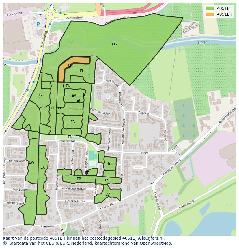 Afbeelding van het postcodegebied 4051 EH op de kaart.